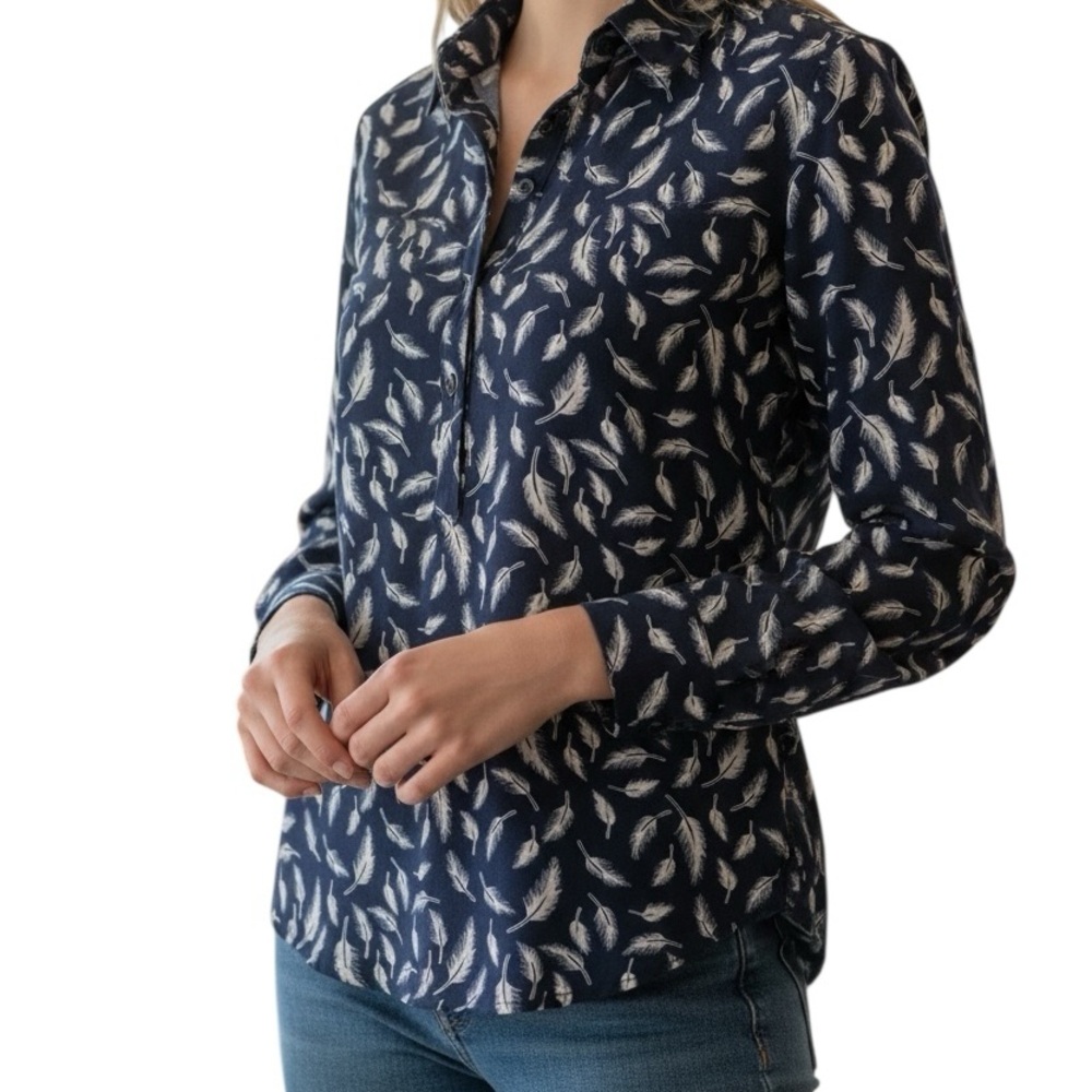 LOVE POTION Top Elegant Blue and White Blouse with Sophisticated Design